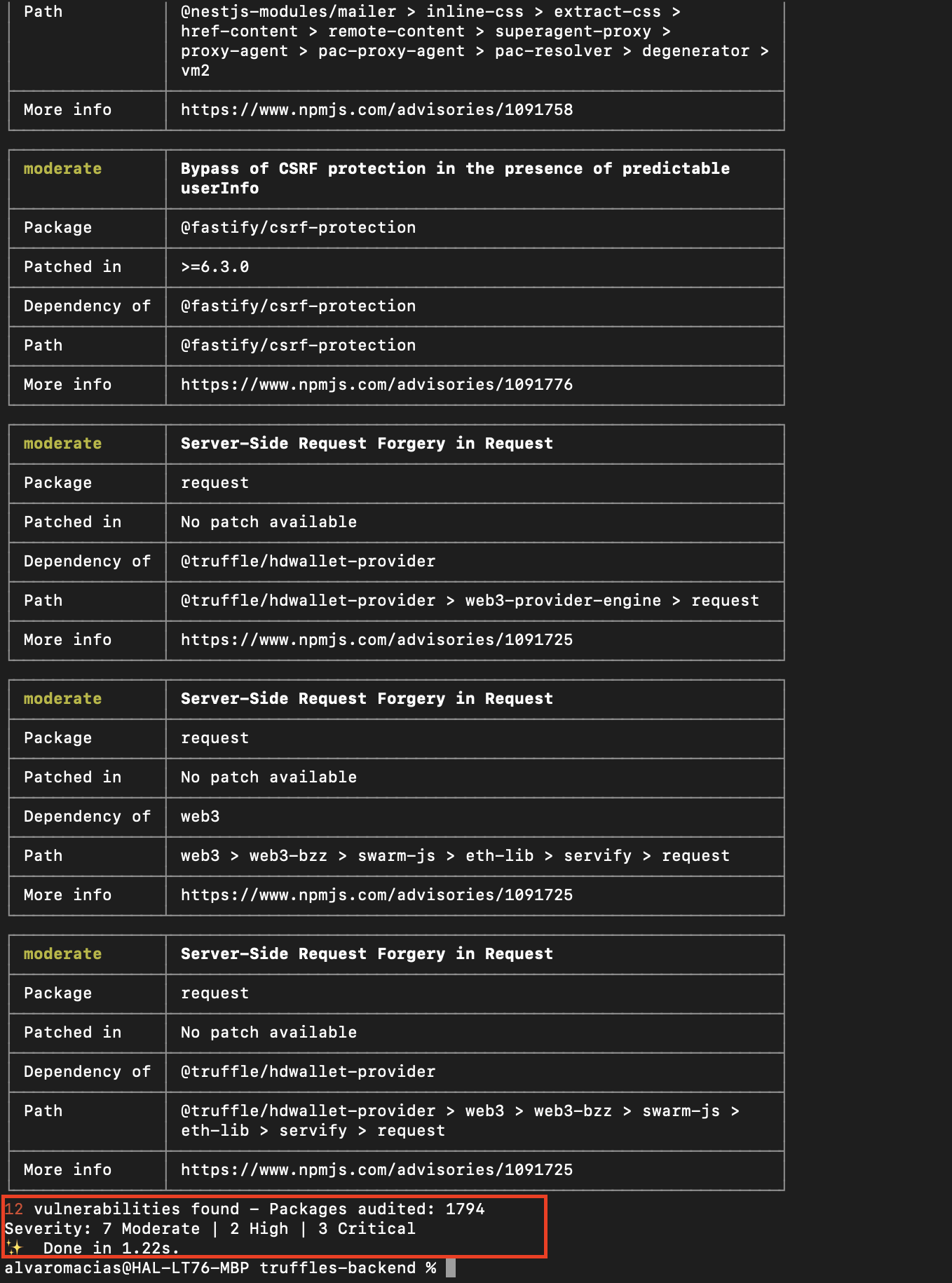 Multiple vulnerable dependencies in backend repository