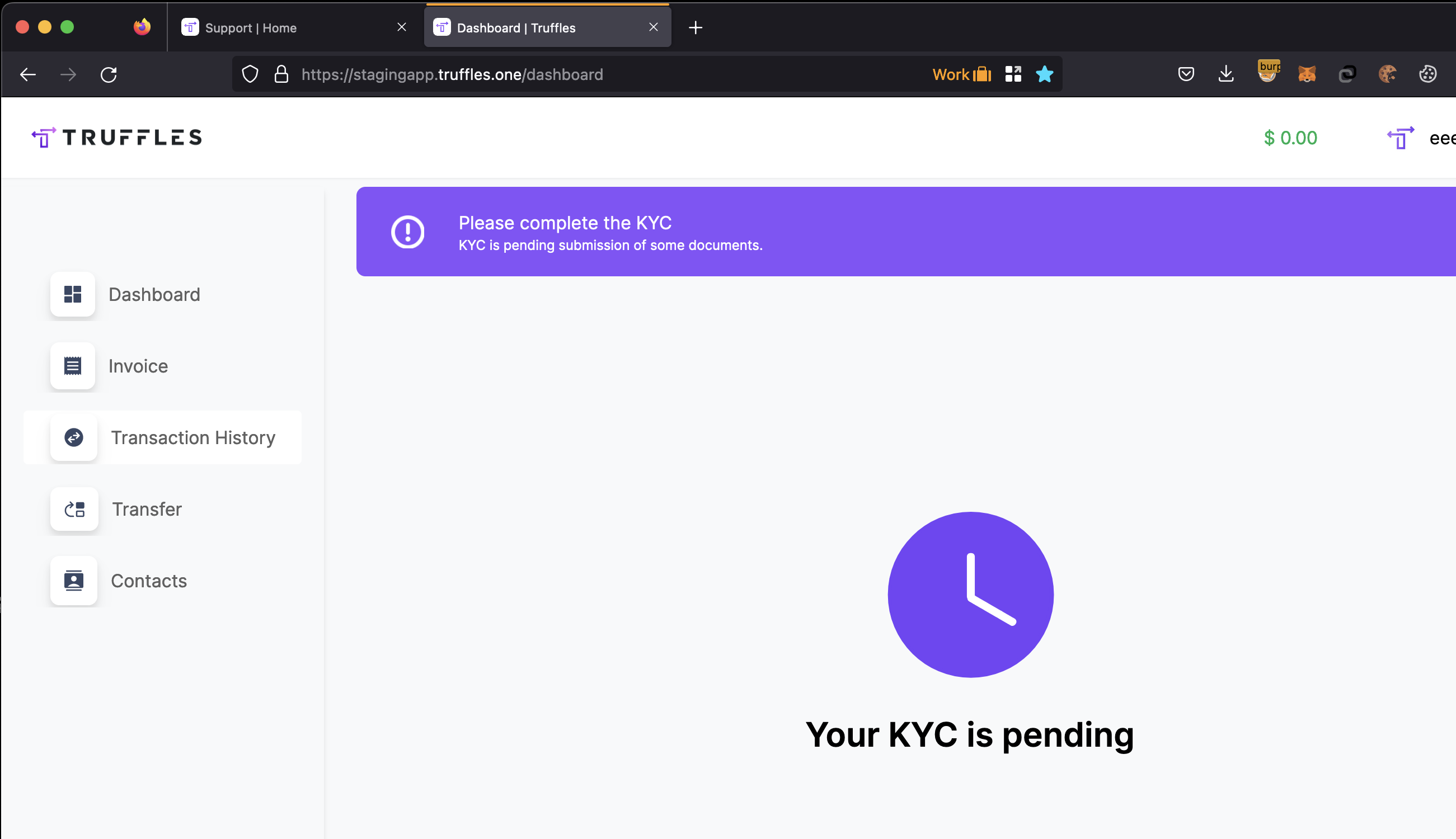 There was evidence indicating that the user did not possess an approved KYC status.