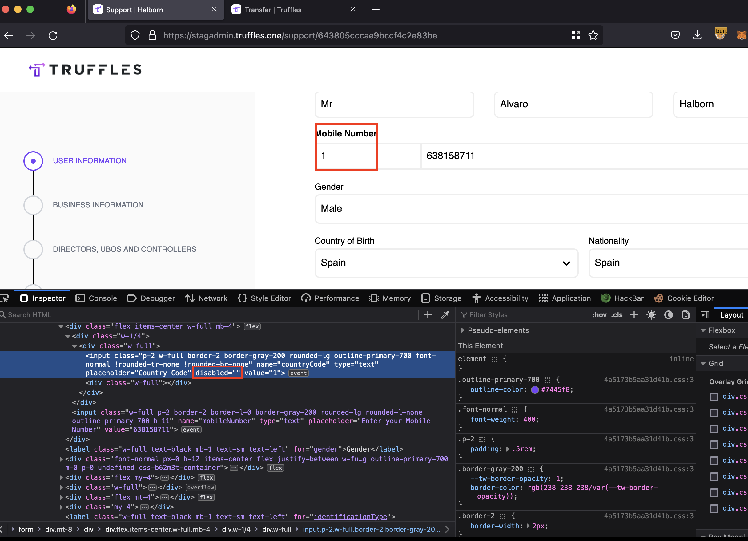 Prefix number field disabled.