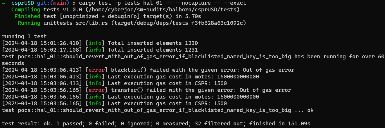 blacklist() and transfer() functions consumed more than $45 in fees when the blacklisted vector surpassed 1230 entries