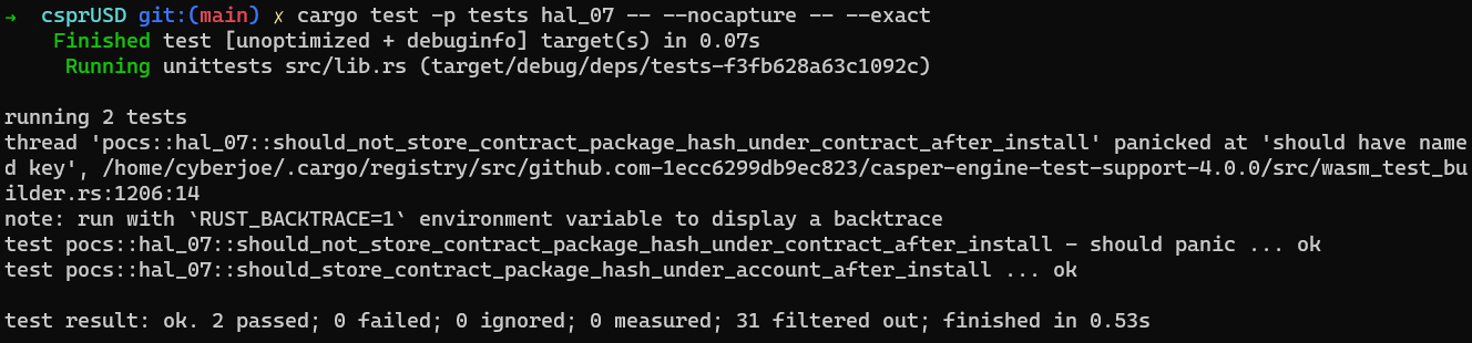 Contract package hash is not stored under the contract's named keys