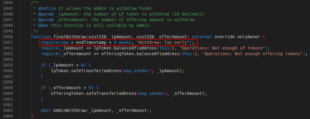 finalWithdraw() function updated