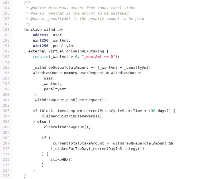 HEXStrategy.withdraw() function