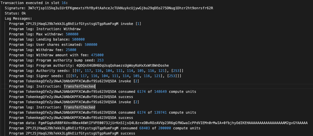 Withdraw instruction logs