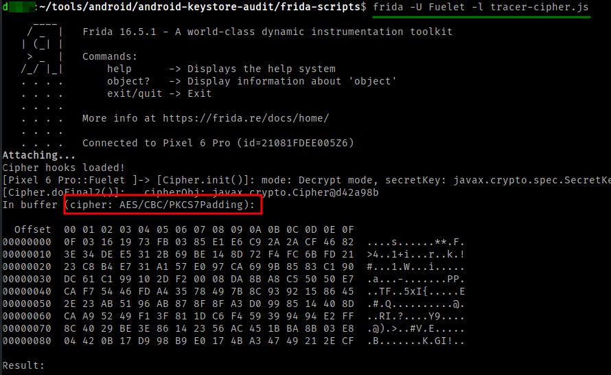 AES in CBC mode used during the encryption/decryption of new wallet information.
