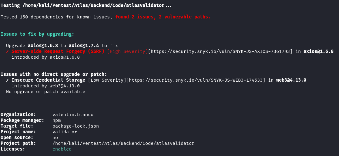Third-party dependencies vulnerabilities of repository
